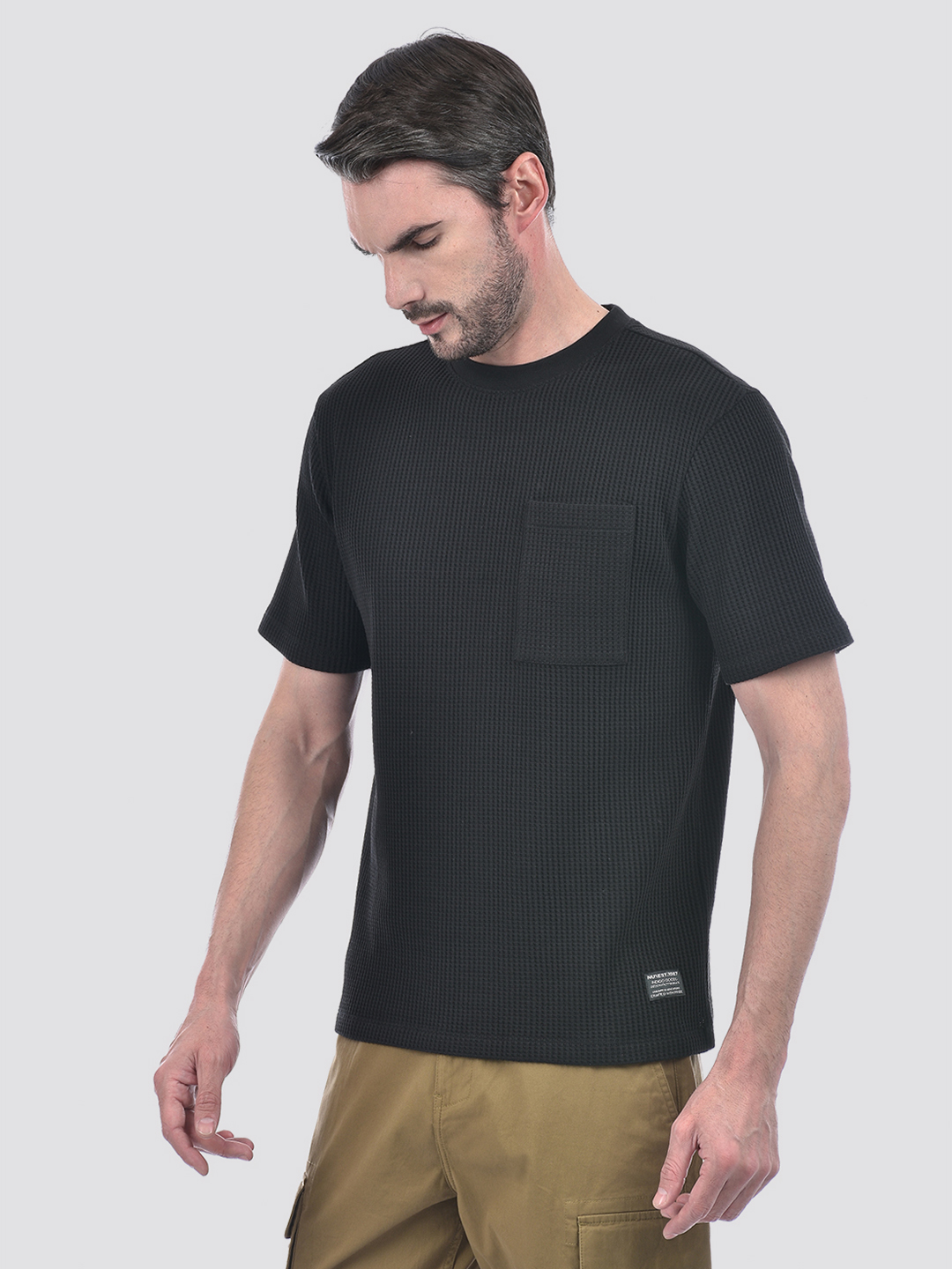 Numero Uno Men Black Textured Pocket T-Shirt